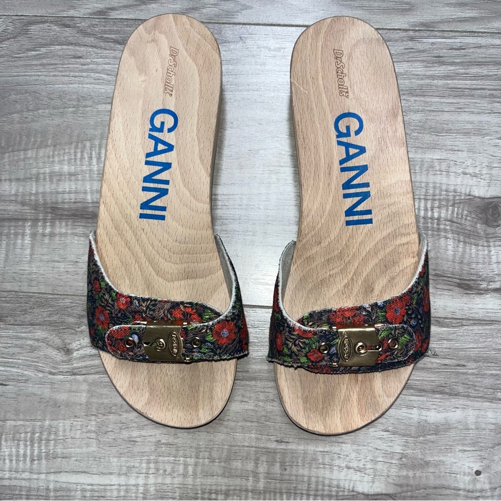 GANNI X Dr.Scholl’s Beet Floral Red Slides Wooden Platform